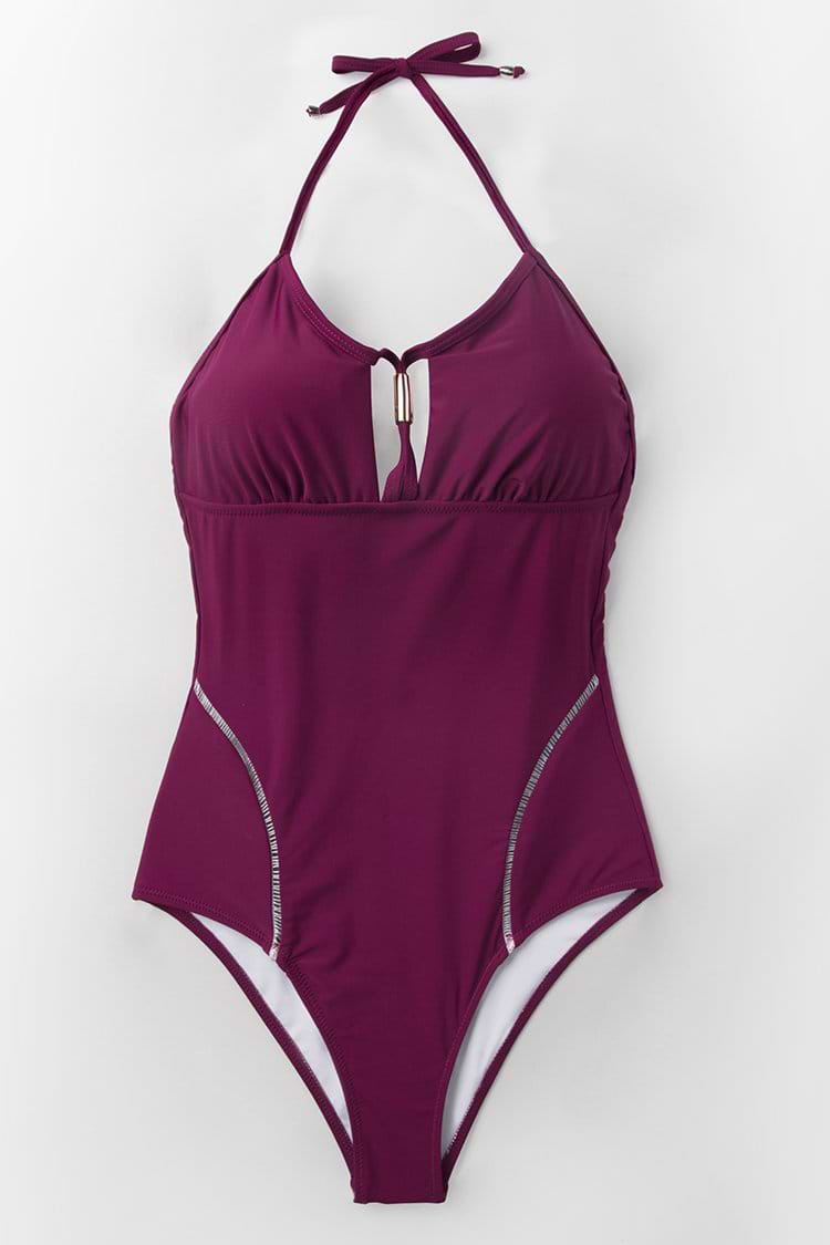 Maillot de bain une pièce à dos nu prune