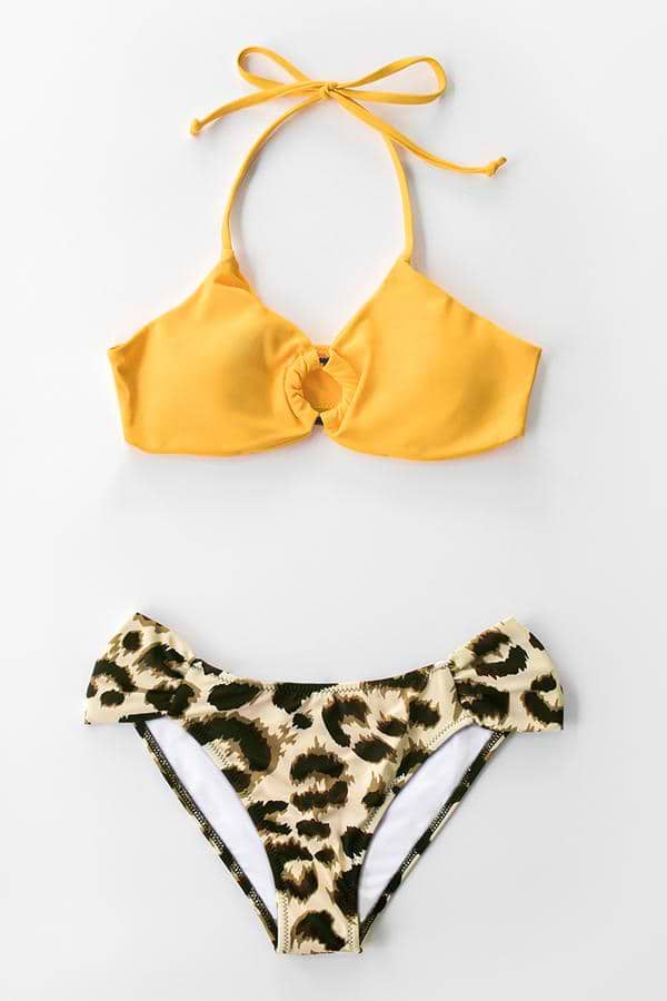 Maillot de bain licou jaune et léopard