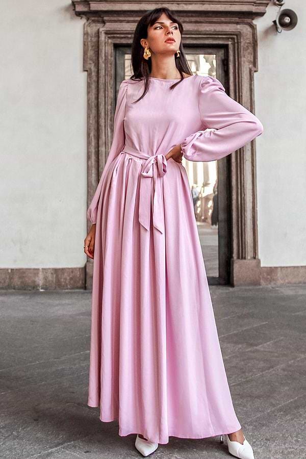 Robe longue à manches longues rose