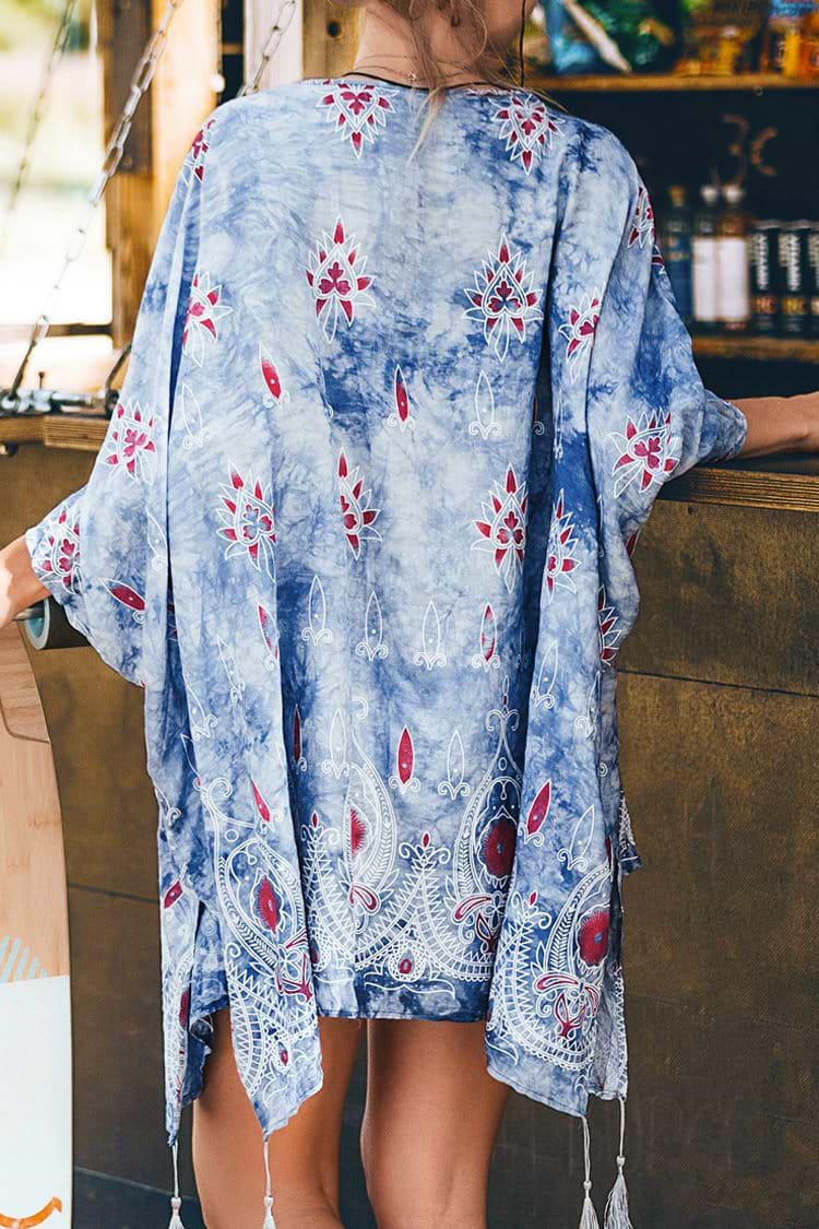Cover up court à imprimé boho bleu