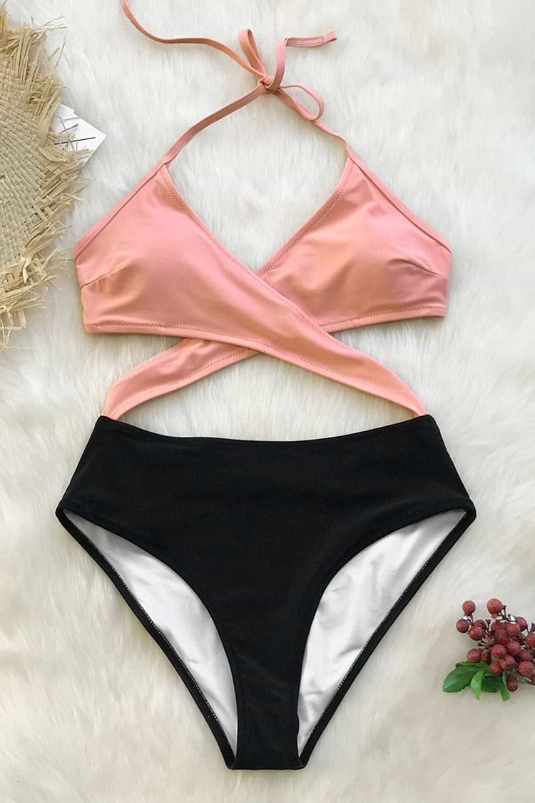 Une-pièce Croisé Rose et Noir