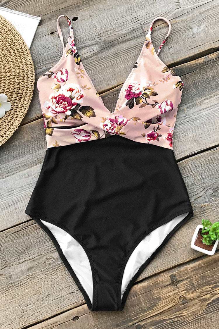 Maillot de bain une pièce à imprimé floral rose