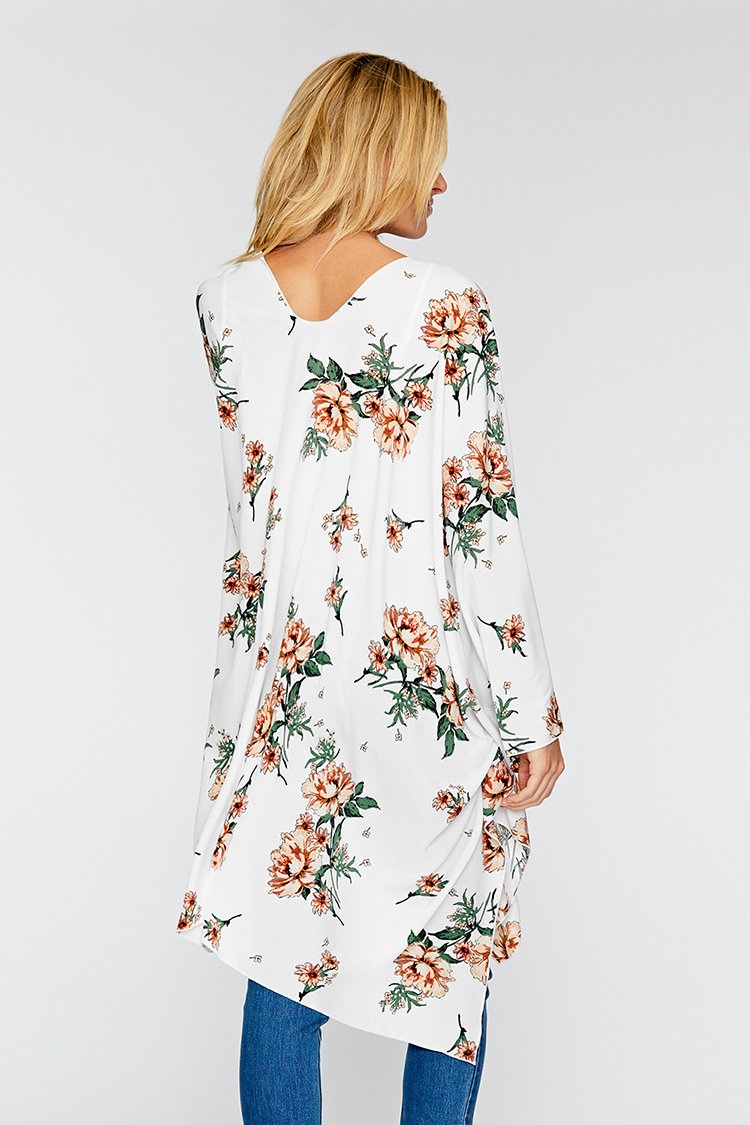 Cover up manches longues à imprimé floral pivoine