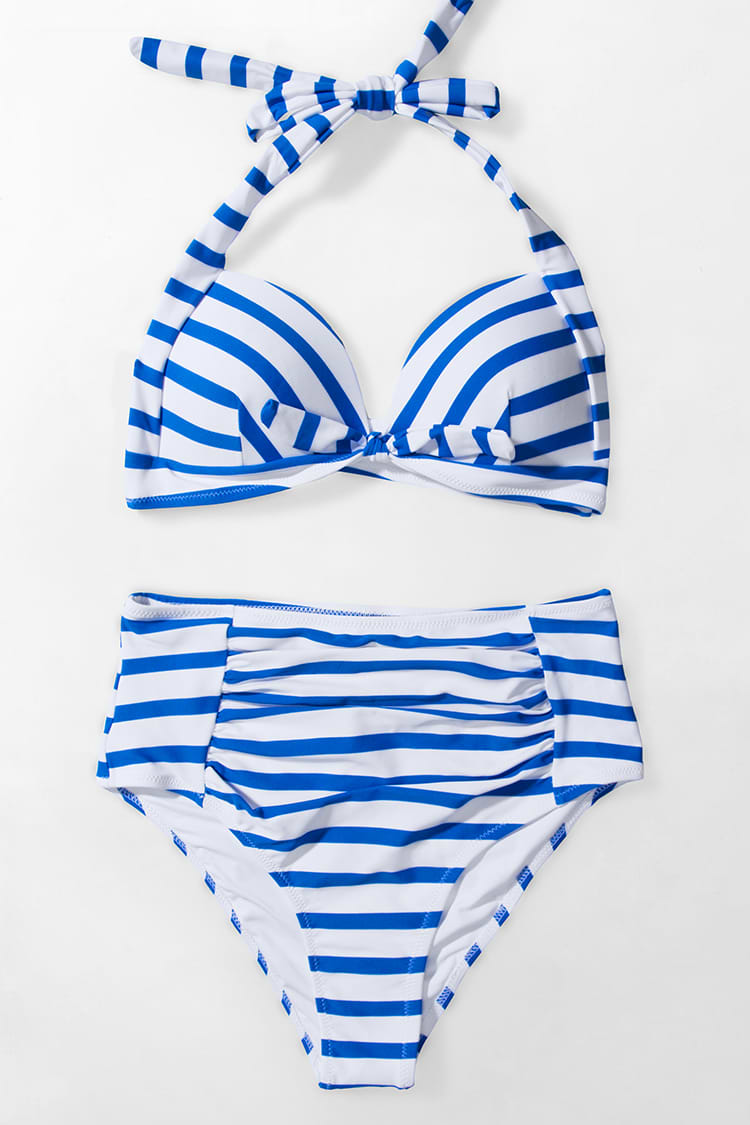 Bikini Rayé Bleu et Blanc Avec Bonnets Moulés