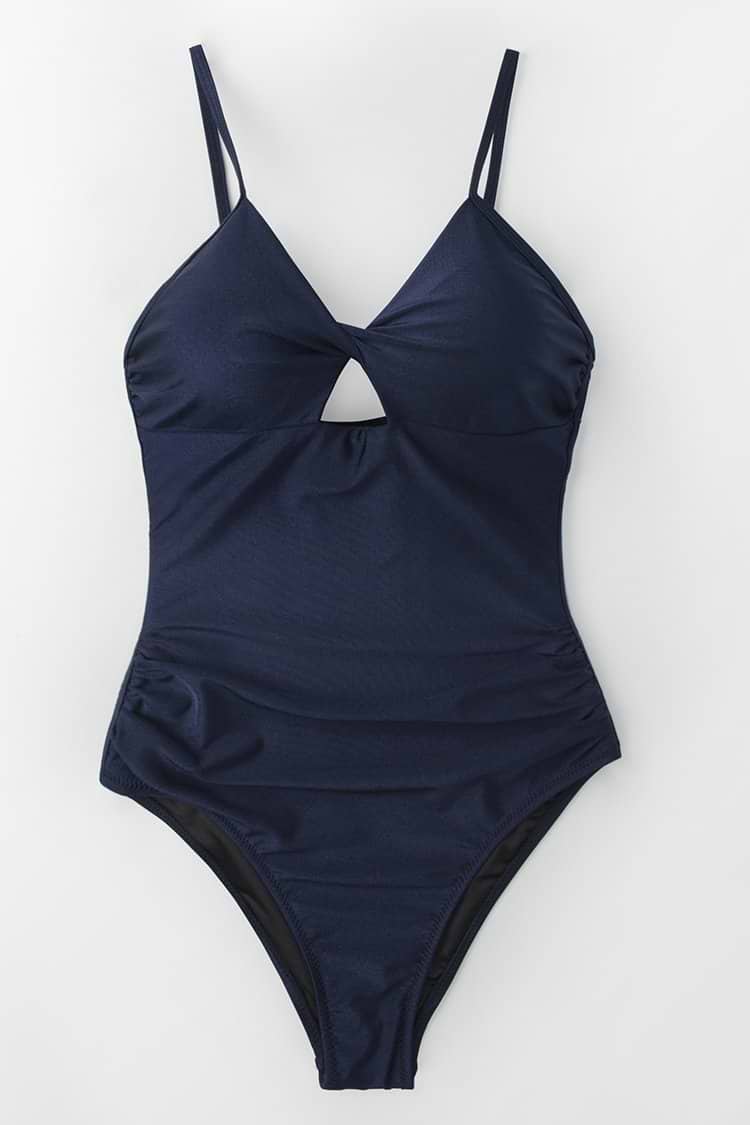Maillot de Bain Une Pièce Bleue Marine Avec Front Torsadé