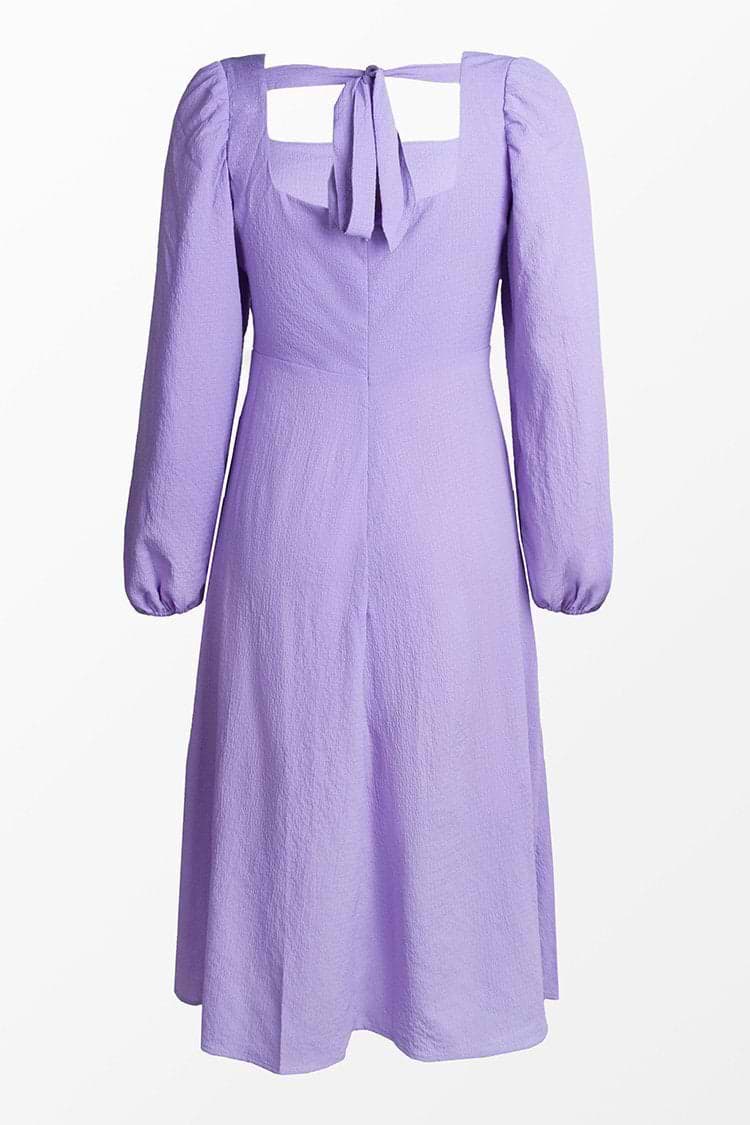 Vestido morado con lazo en la espalda hasta la pantorrilla Angeline
