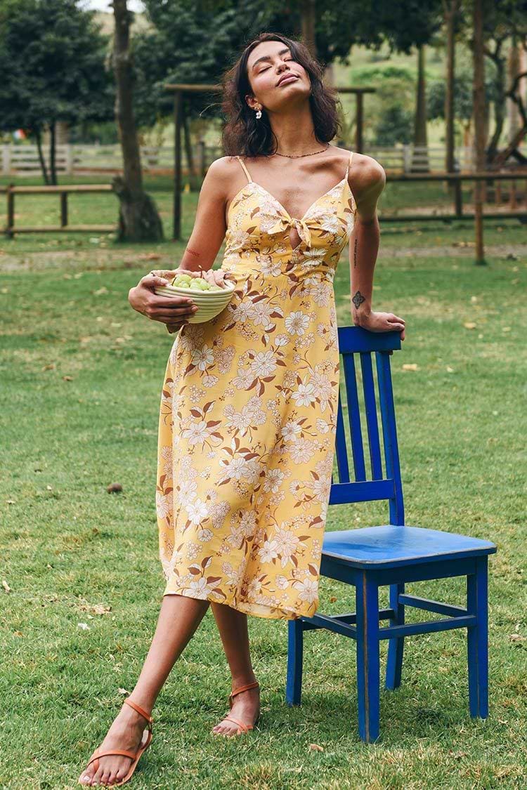 Vestido Bryanna con corte y estampado floral y lazo