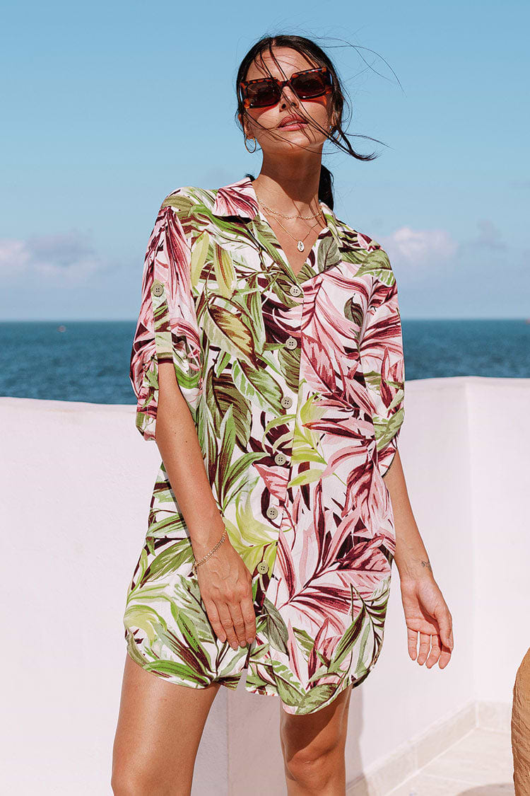 Brionna Tropical Button-up Shirt Dress