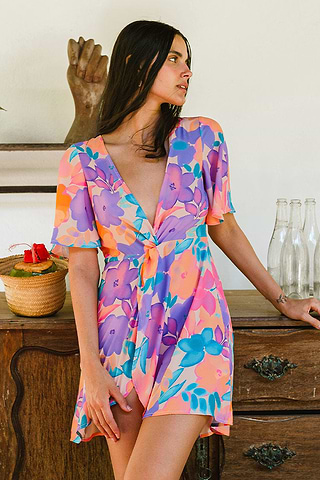 fitted a line mini dress White Floral Cotton Dress main image 1