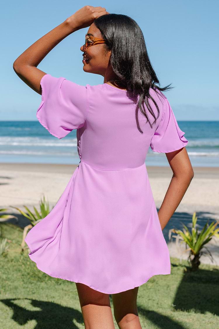 Plunge Bell Sleeve Zipper Short A-Shape Dress