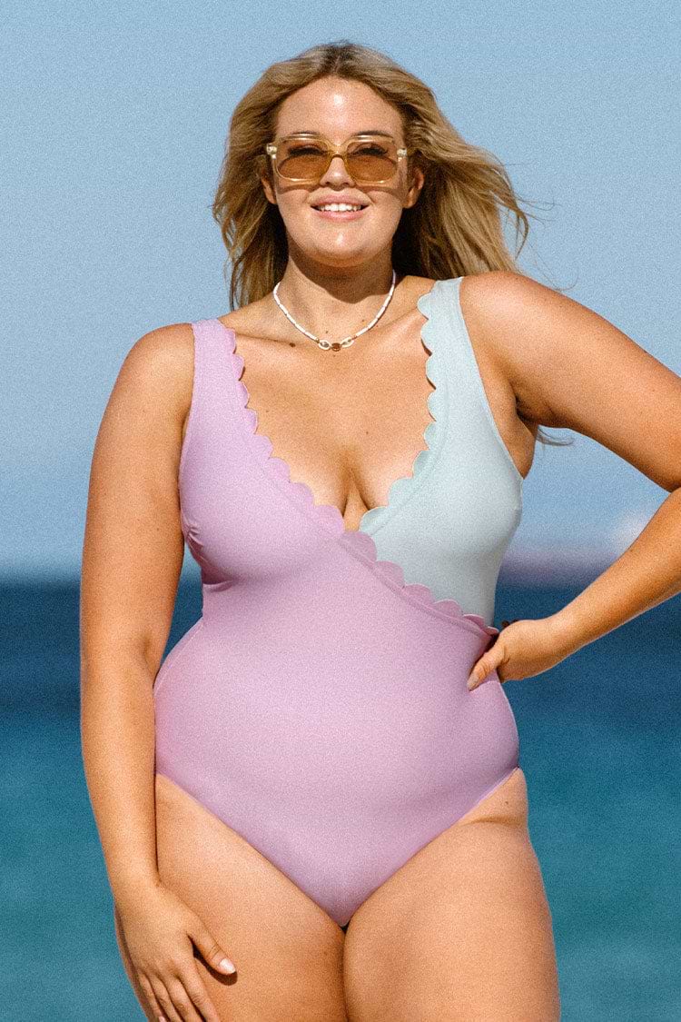 Plus Size Tummy Control Scalloped One Piece Swimsuit