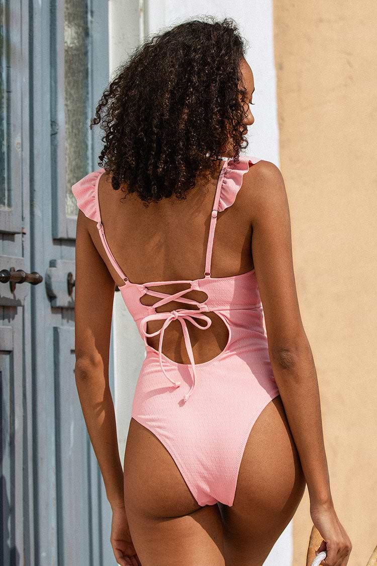 Maillot de bain une pièce à volants et lacets