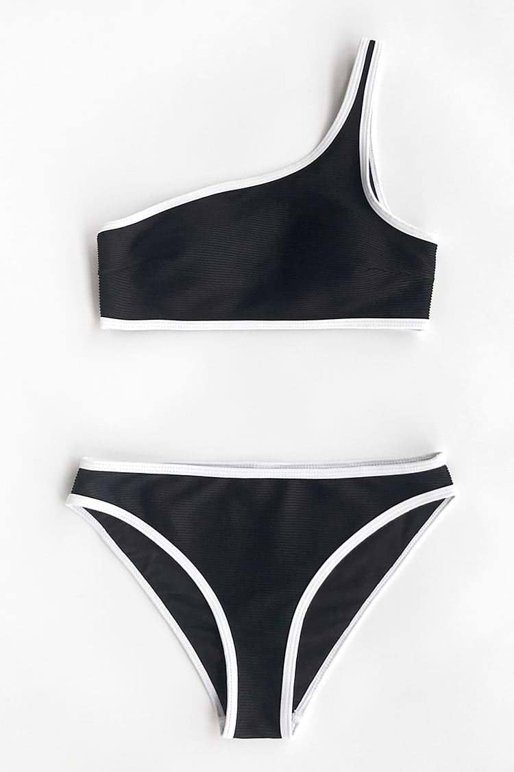 Klassisch Schwarz Eine Schulter Bikini Hose