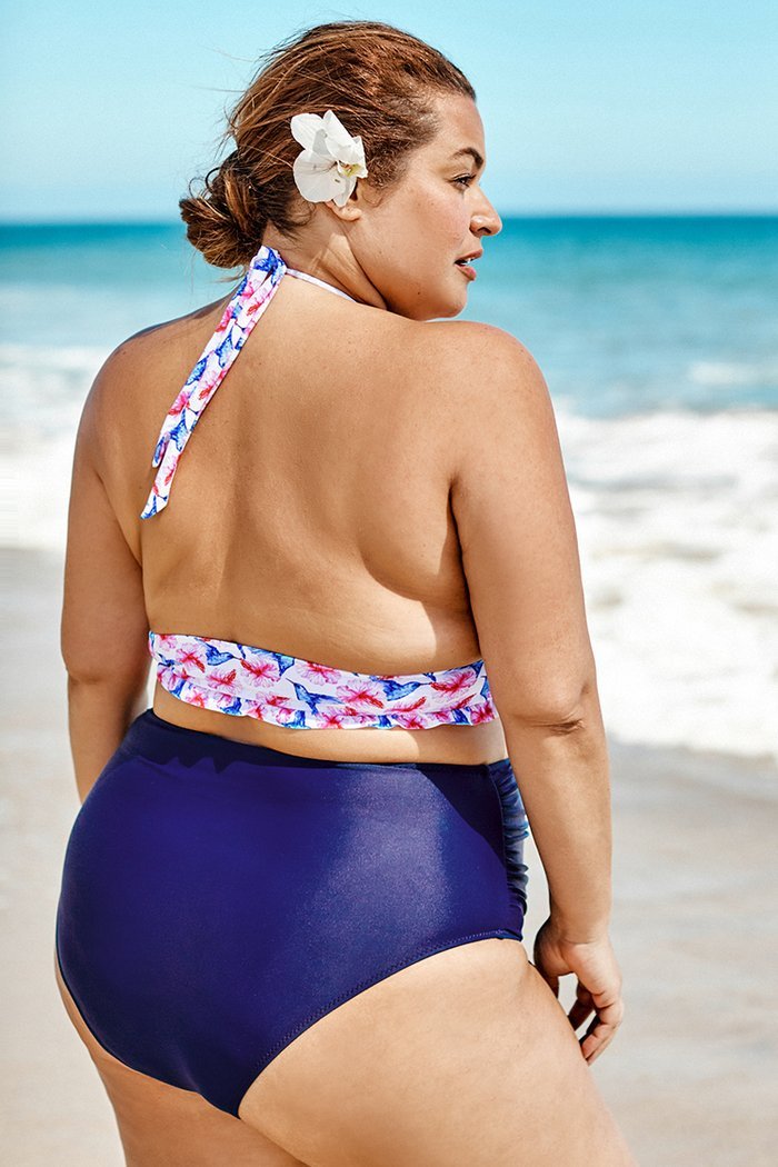 Bikini grande taille halter taille haute