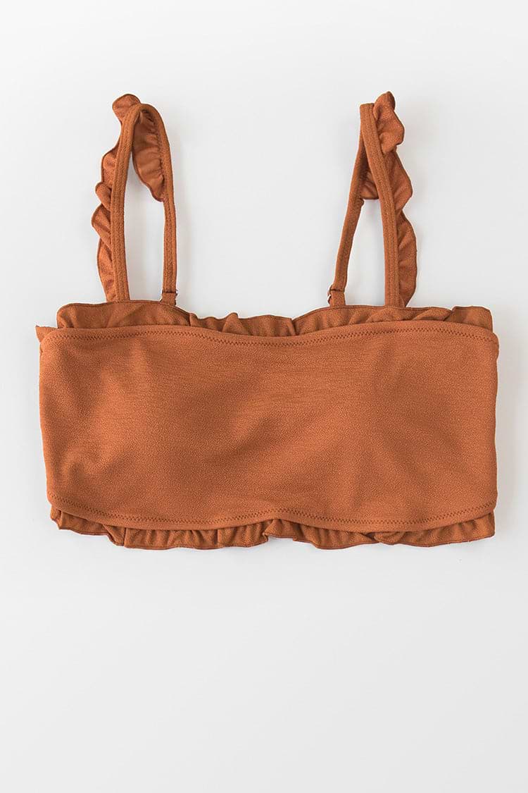 Bandeau Bikini-Oberteil mit Rüschensaum in Karamell