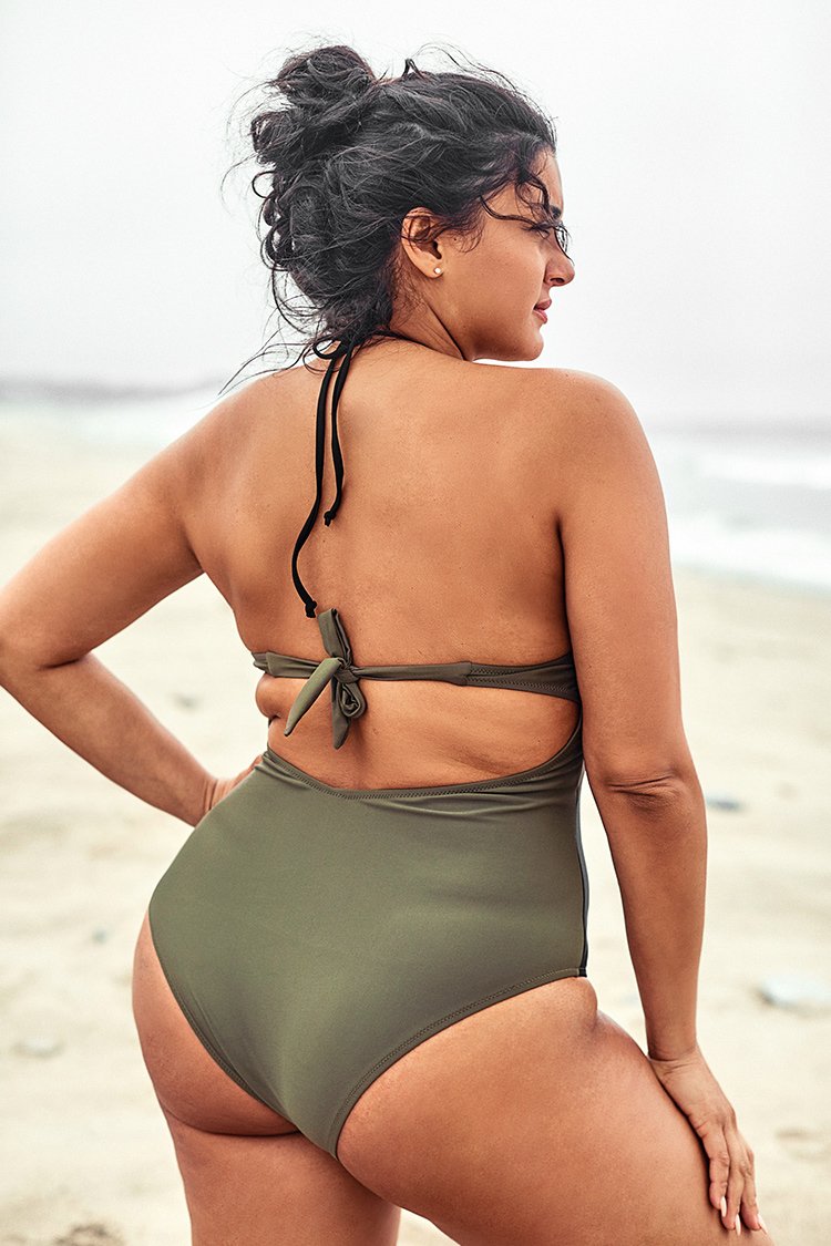 Maillot de bain une-pièce grande taille En maille Bloc De Couleur