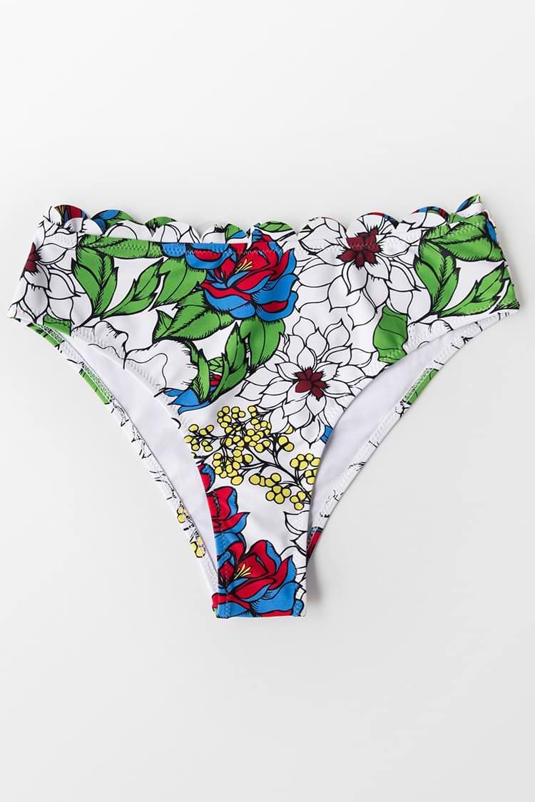 Bikini-Hose mit Tropischem Blumen-Muster und Scallop