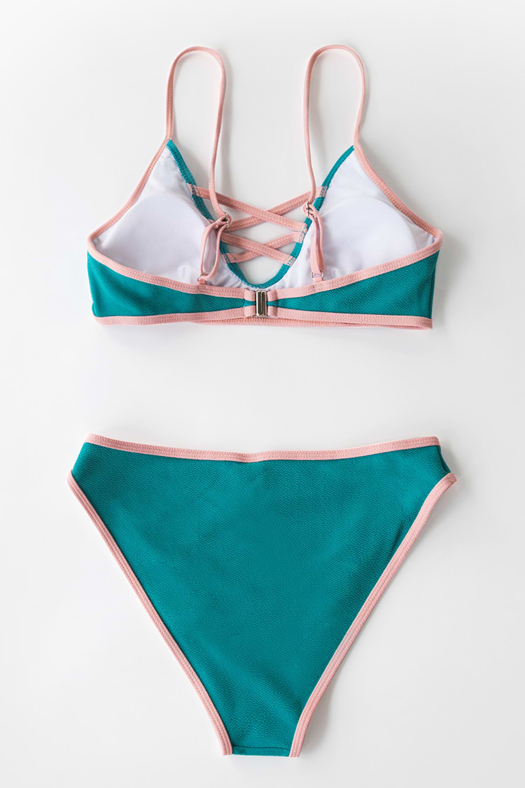 Blaugrüner und rosa Riemchen-Bikini