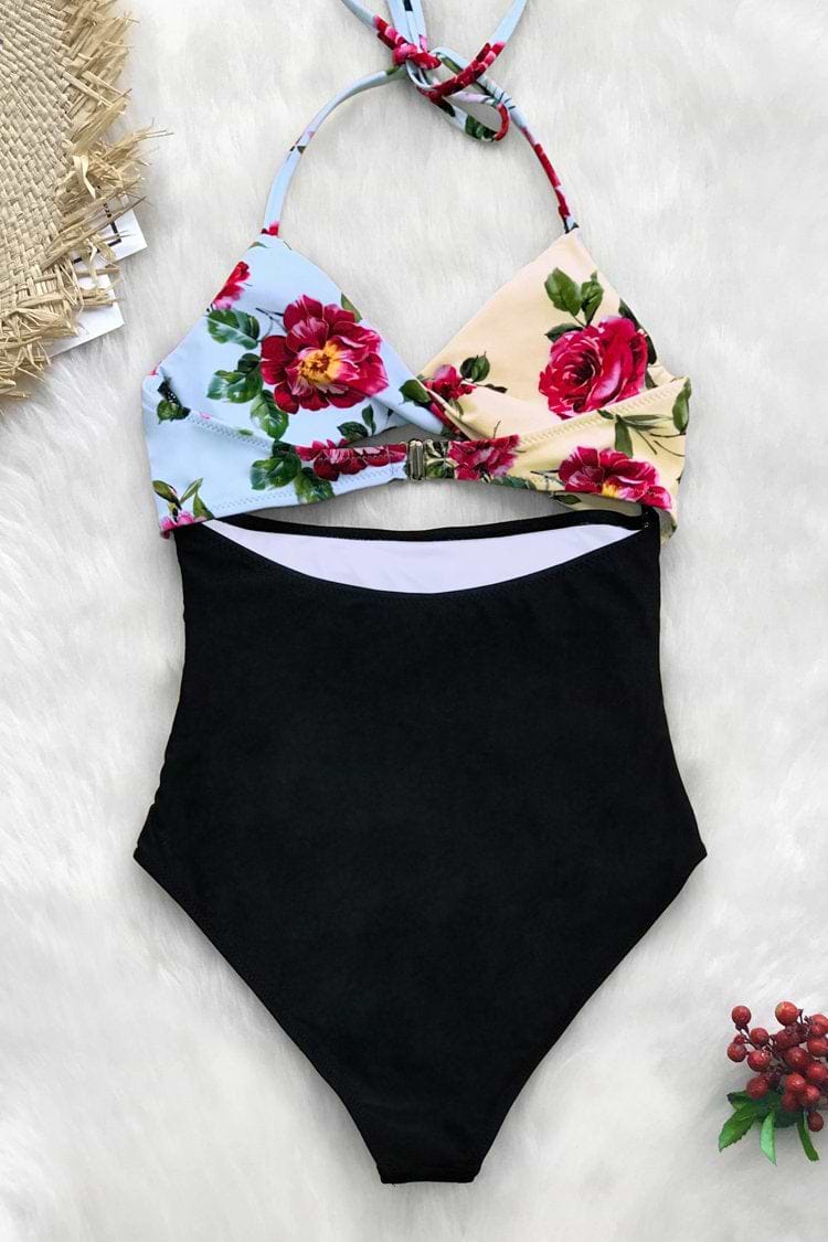 Une-pièce Twist Noir à Floral