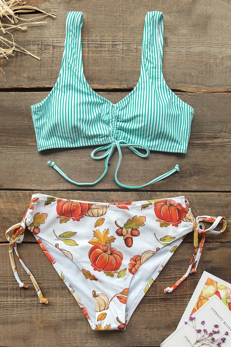 Bikini à rayures vertes et citrouille