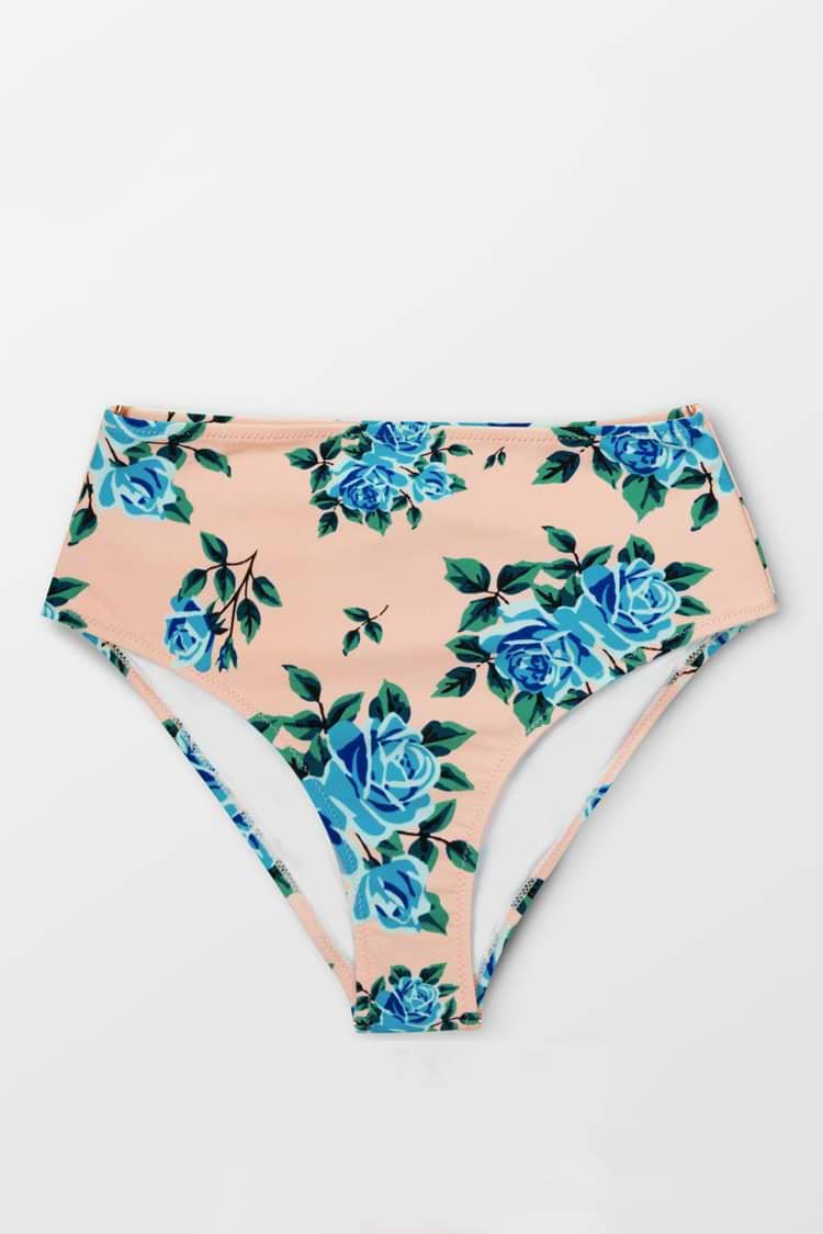 Grün Streifen und Floral Hohe Taille Bikini Hose