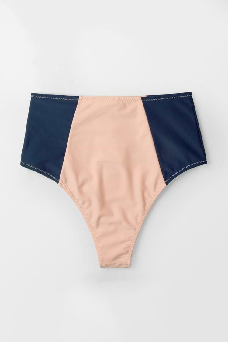 Blau Und Aprikosen Block Hohe Taille Bikini Hose