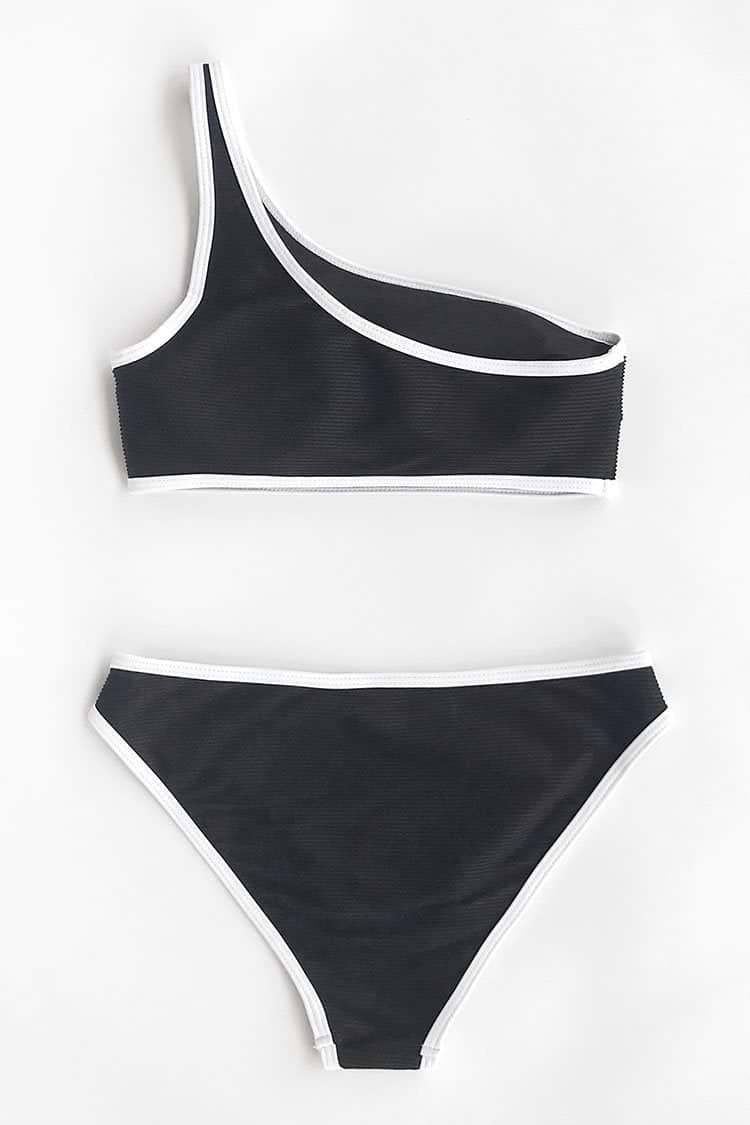 Klassisch Schwarz Eine Schulter Bikini Hose