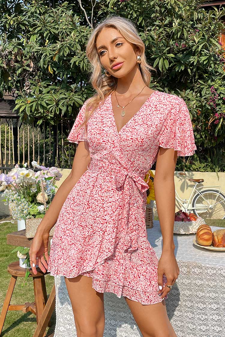 Nina V-neck Short Sleeve Wrap Dress