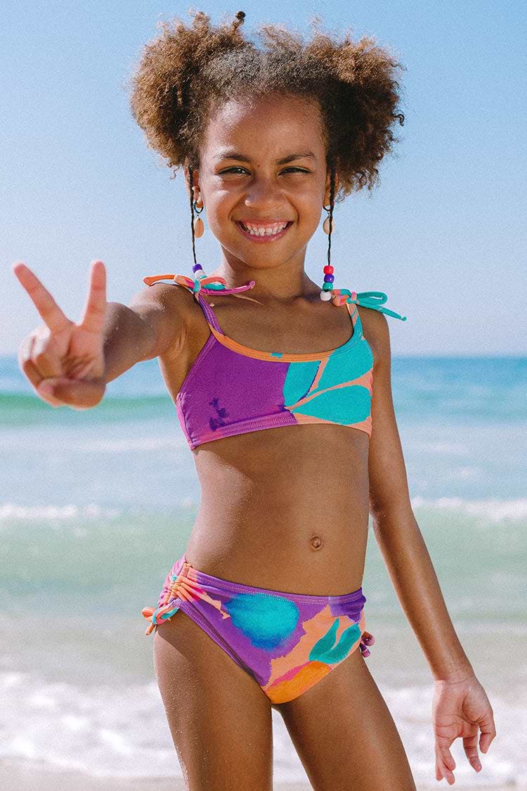 Bikini à faux nœuds et à cordon sur le côté pour fille