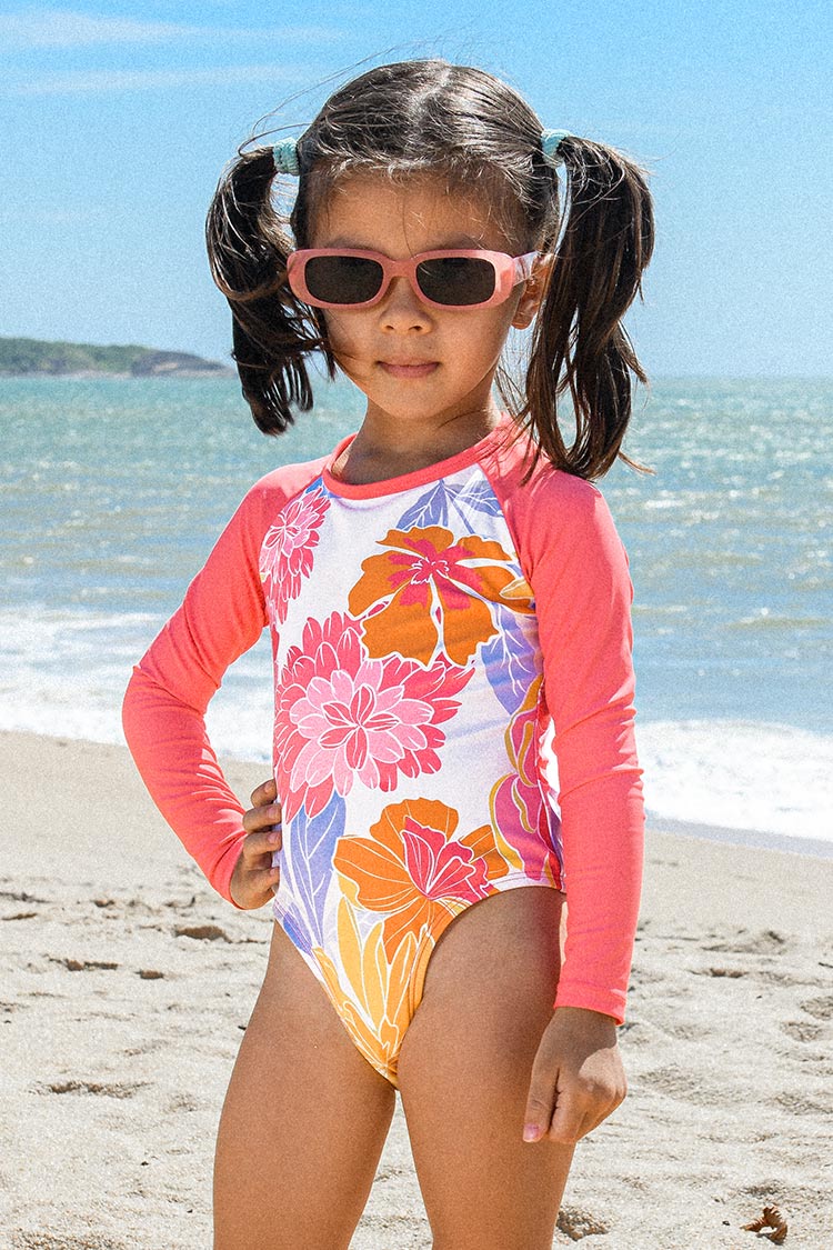 Girls’ Joyful Garden Back Zip Long Sleeve Swimsuit