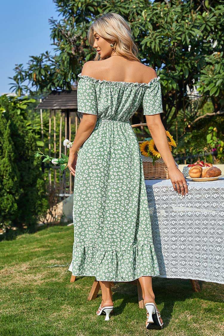 Pattaya Off-shoulder Ditsy Frill A-Shape Dress