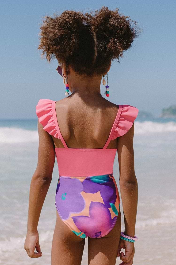 Girls' Lush Garden Ruffled Square Neck One Piece Swimsuit