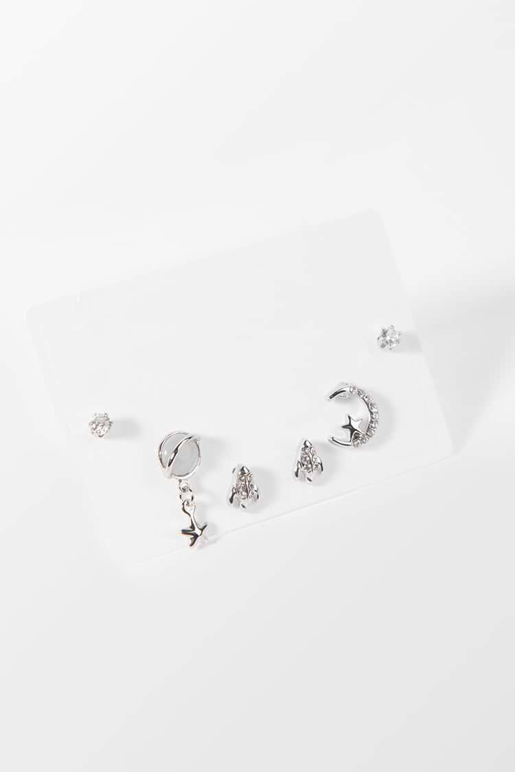 Candy Party Silver Star Geometric Print Earrings