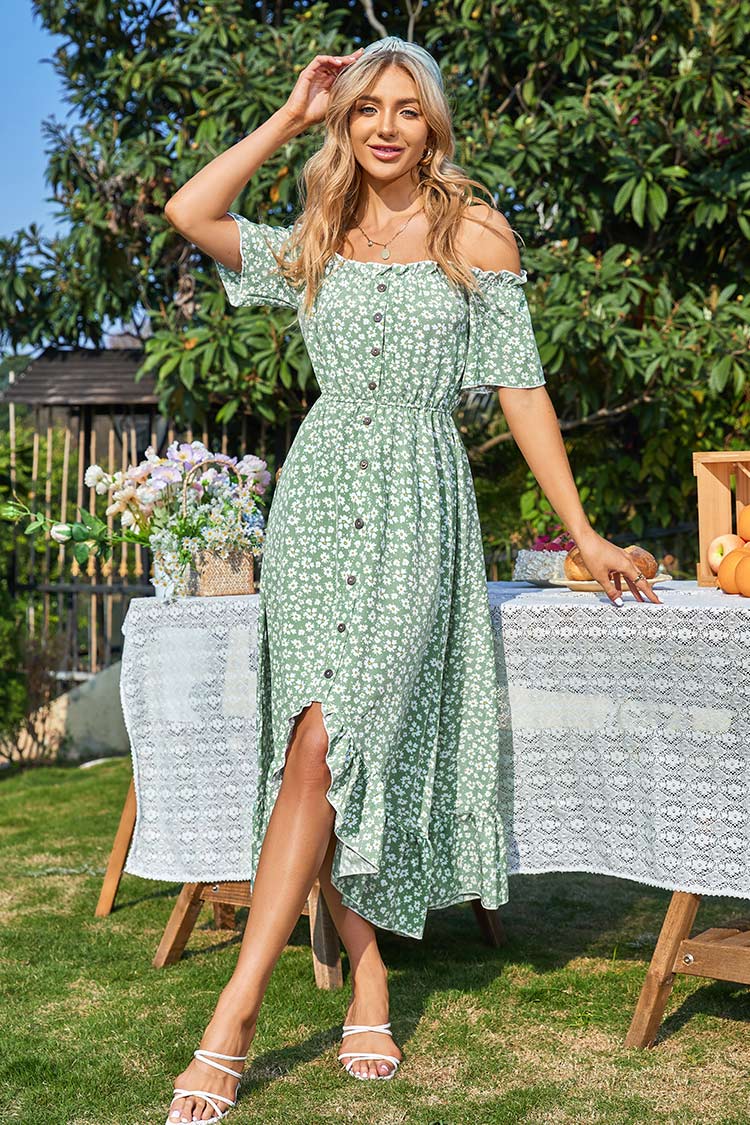 Pattaya Off-shoulder Ditsy Frill A-Shape Dress