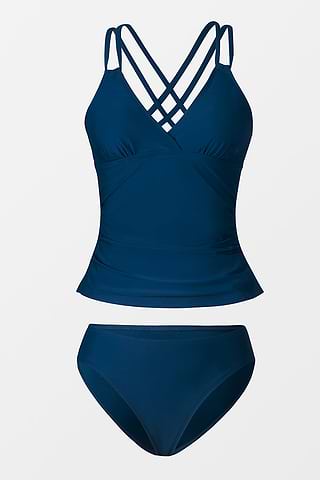 Tankini Femme Cupshe Col V Froncé Dos Crochet - Maillot De Bain Deux Pièces Réversible Taille Mi-Haute, Élégance Plage