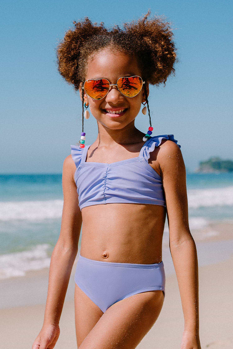 Girls Purple Ruffled Strap Bralette Bikini Set