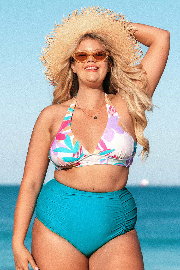 Plus Size Halter Tummy Control Multi Bikini Swimsuit