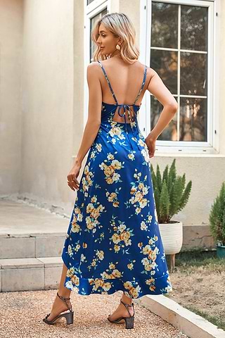 blue floral ruffle tea dress Paisley Silk Midi Dress Blue XS – Emmi's Label main image 1