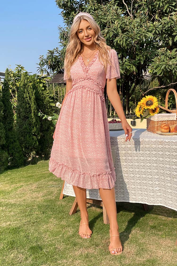 Shakira V-neck Flared Sleeve A-Shape Dress