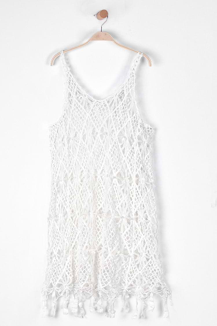 Robe cover-up en crochet à pampilles et col en V