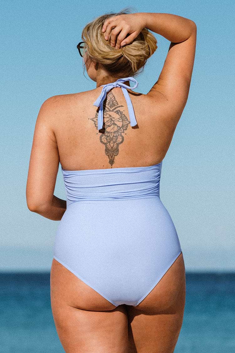 Santorini Solid High Neck Sash Tummy Control Plus Size One Piece