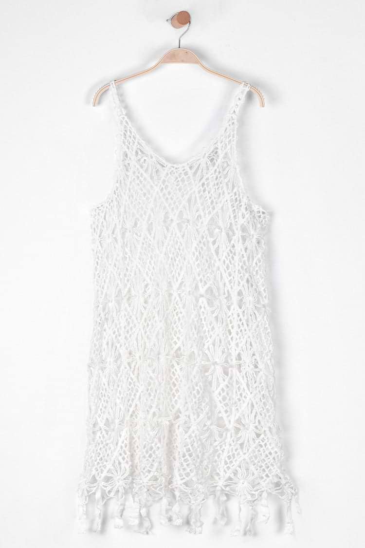 Robe cover-up en crochet à pampilles et col en V