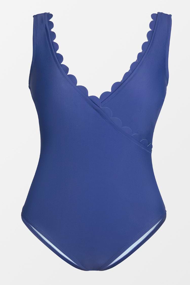 Maillot de bain une pièce grande taille couleur unie cache-cœur