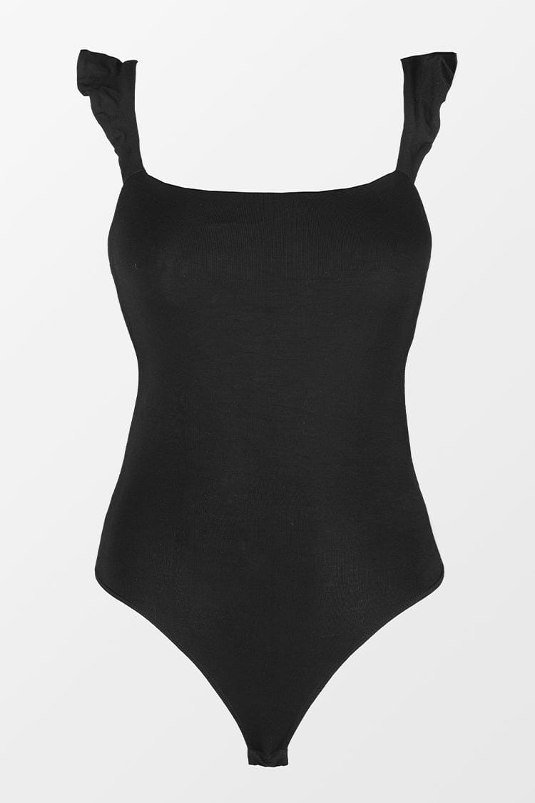 Bodysuit mit quadratischem Halsausschnitt und Rüschen