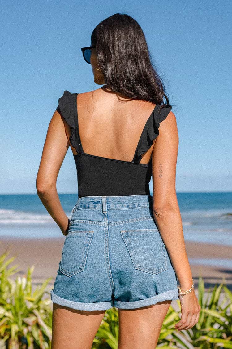 Jaylin Square Neck Middle-cut Ruffled Bodysuit