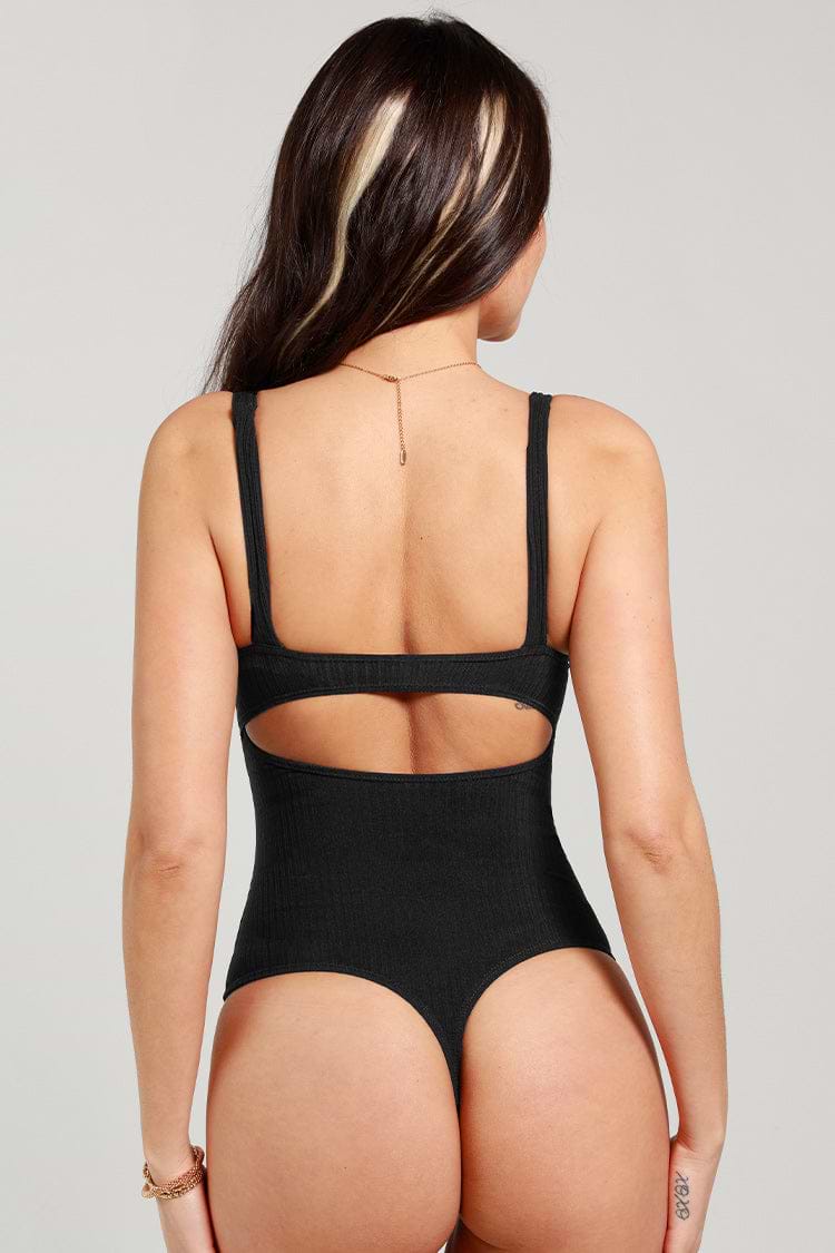 Jaylee Black V-neck Backless Bodysuit