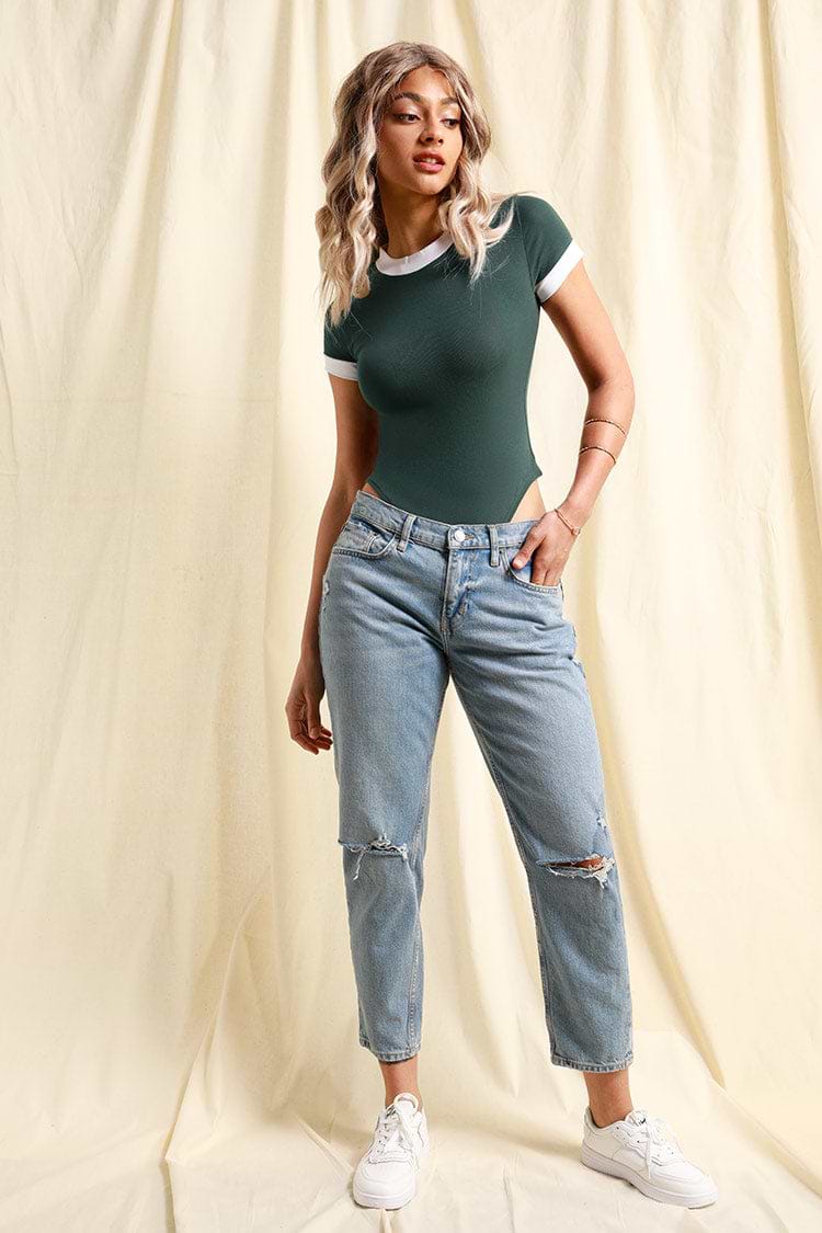 Evangeline Round Neck Contrast Binding Bodysuit