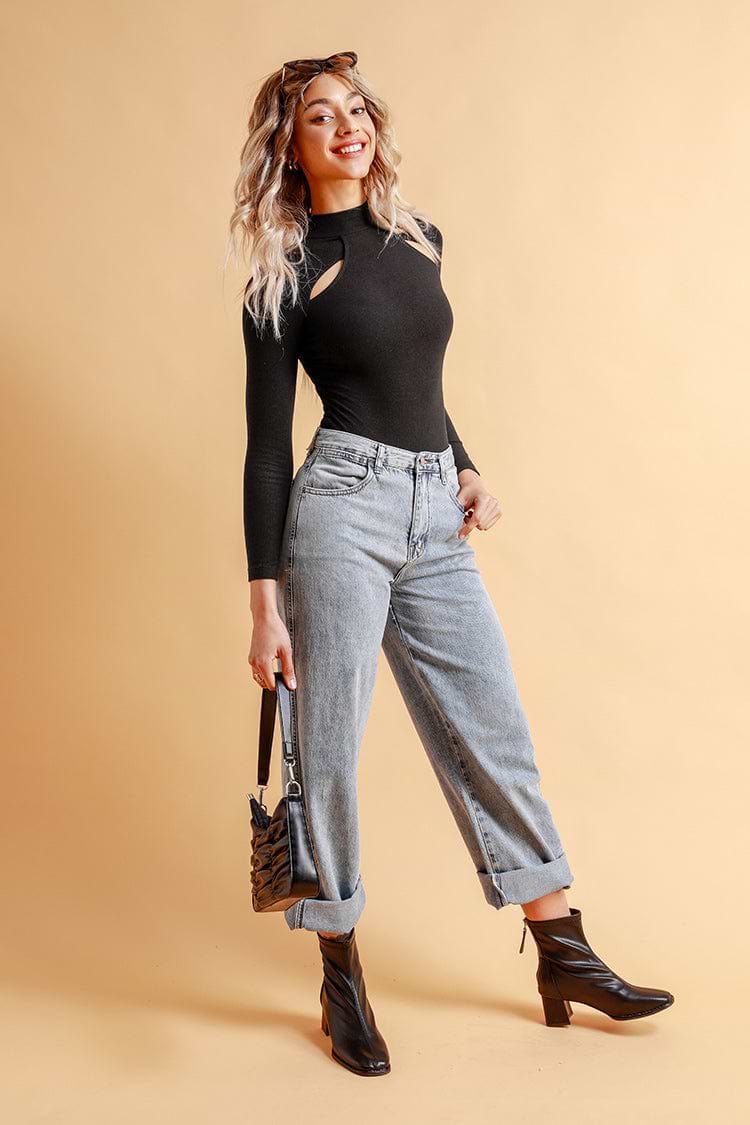 Alycia Black High Neck Cut Out Bodysuit