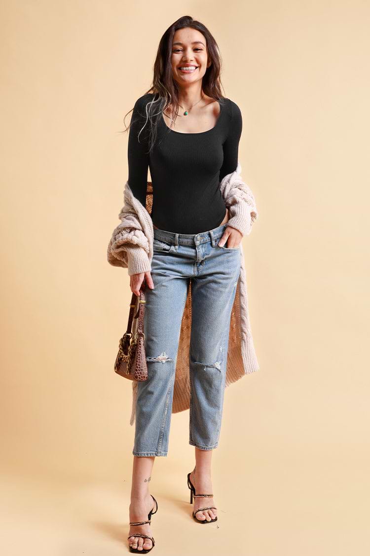 Schwarzer Bodysuit mit Rundhalsausschnitt