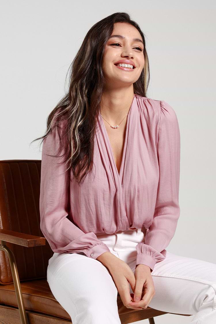 Langarm-Bodysuit mit V-Ausschnitt